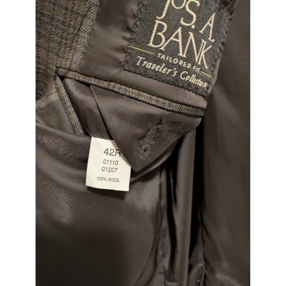 Jos A Bank Blazer Traditional Fit 42R Blue Gray Check Wool Sport Jacket - Picture 9 of 14